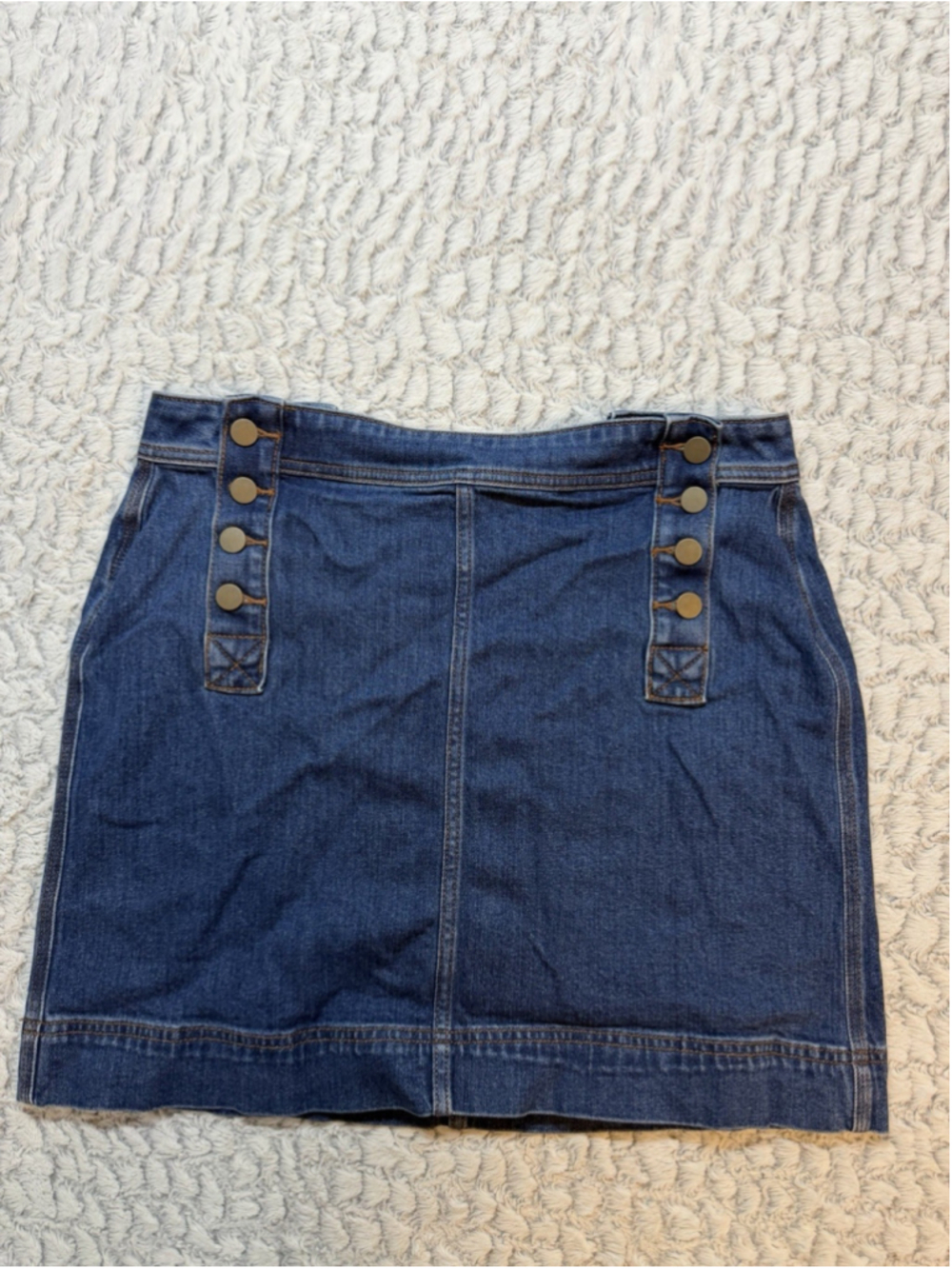 LOFT Outlet Blue Denim Mini Skirt Women's Size 10 Button Stretch Pockets